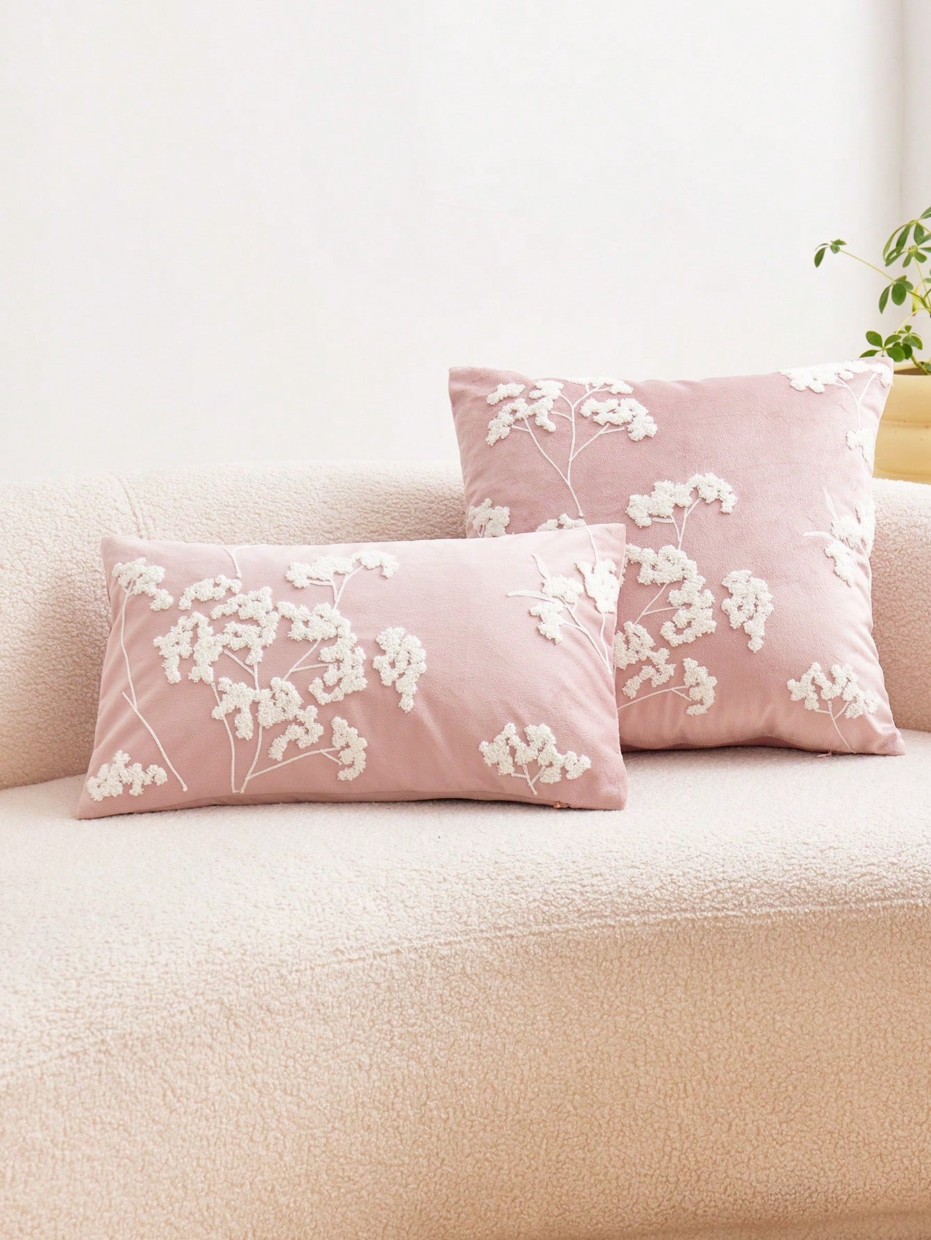 1Pc Pink Floral Embroidered Pillowcase, Suitable for Home Decoration, All-Season Decorative Pillow Cover