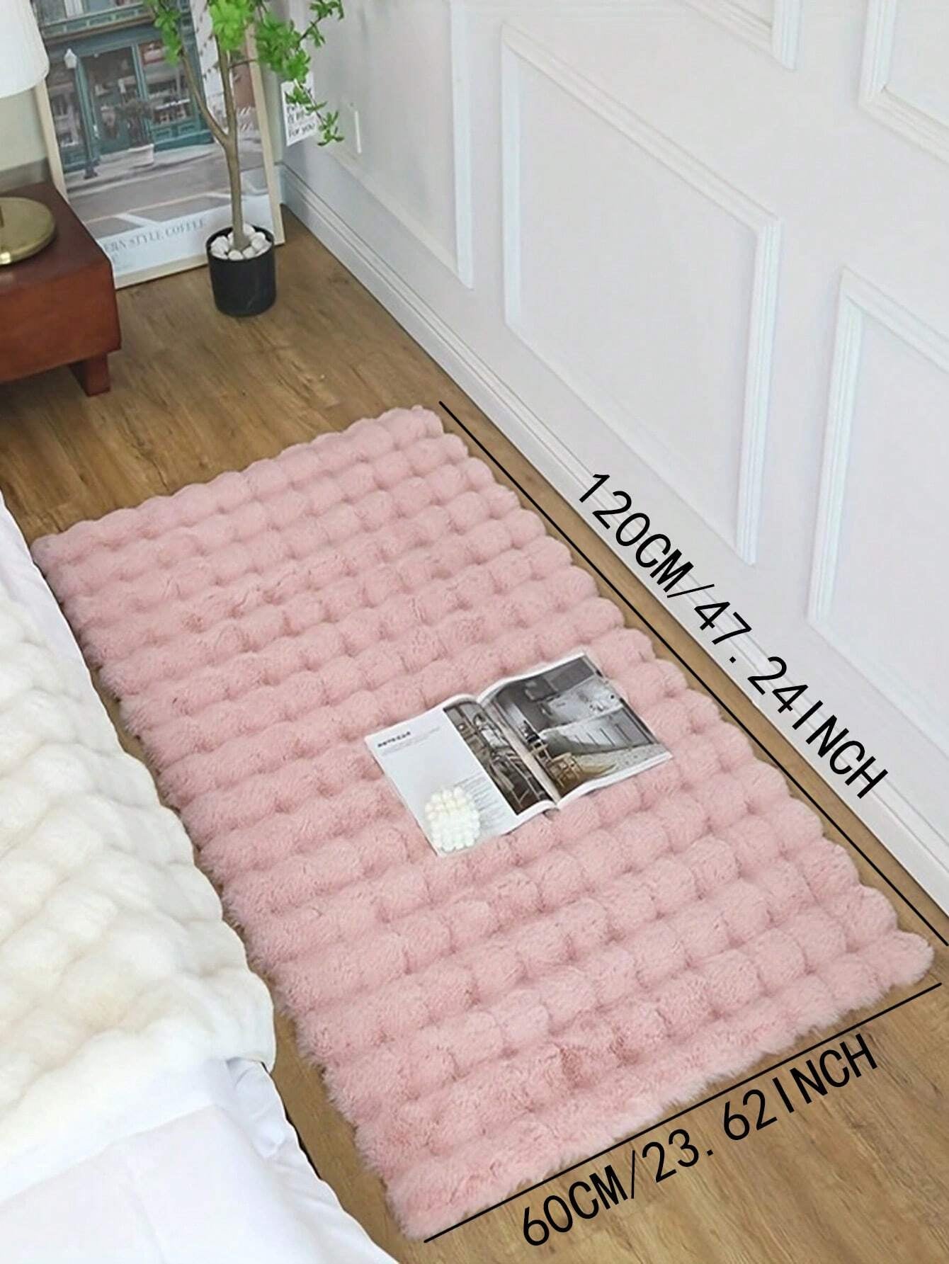 1Pc Plush Rectangular Soft Pink Carpet, Made of Fluffy Fleece Fabric, Cozy and Cute, Suitable for Bedroom, Living Room, Study, and Other Household Areas