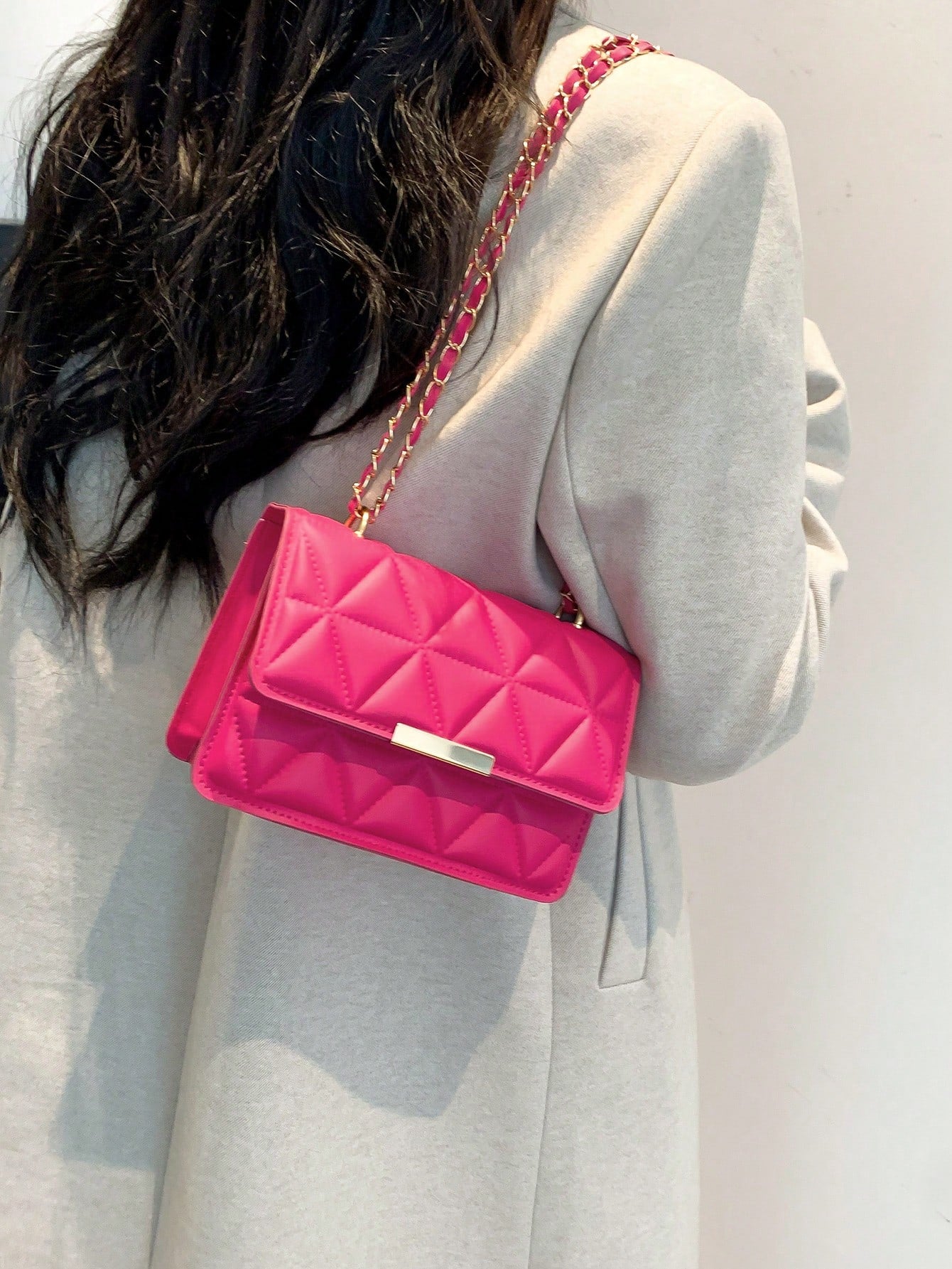 Fashion Solid Color Flap Pressed Texture Chain Crossbody Mini Bag