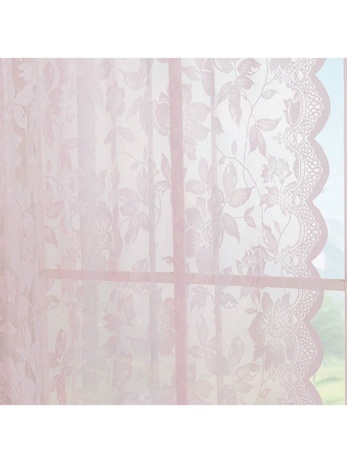 2Pcs LOTTIE Floral Pattern Pink Lace Sheer Curtains, Rod Pocket, Light Filtering, Elegant, No Ironing Needed, Machine Washable, Suitable for Living Room, Study, Dining Room, Kitchen, Wardrobe Decoration