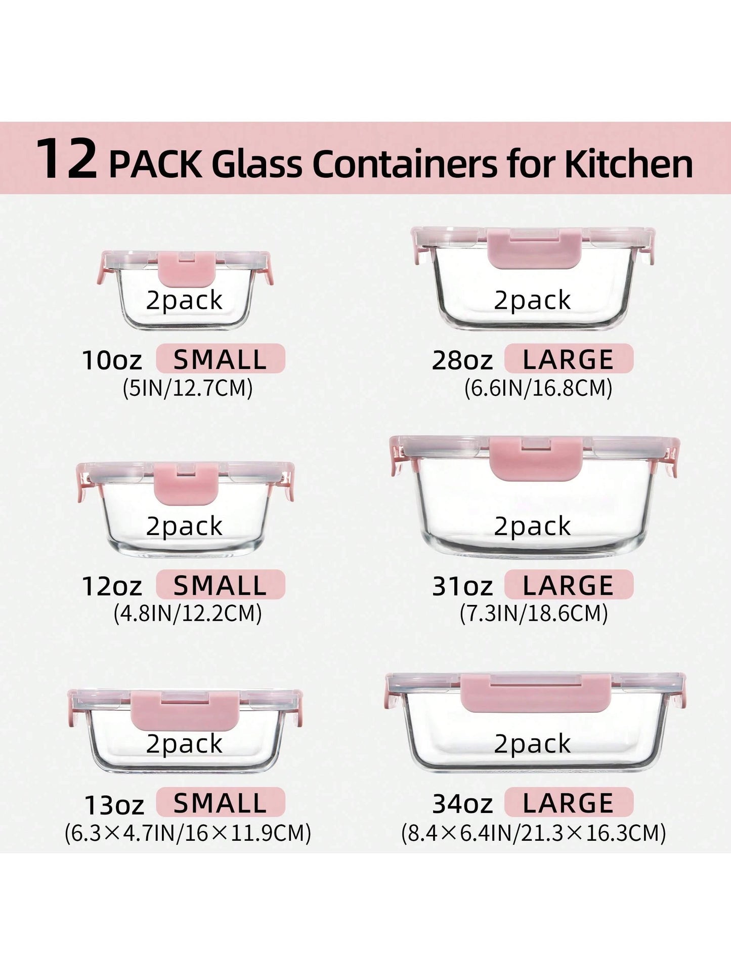 24PCS (12Containers+12Lids) High Borosilicate Glass Food Storage Containers Set, Glass Food Meal Prep Containers with Leakproof Airtight Lids, Perfect for Lunch, on the Go, Leftover, Kitchen Pantry Organizers and Storage