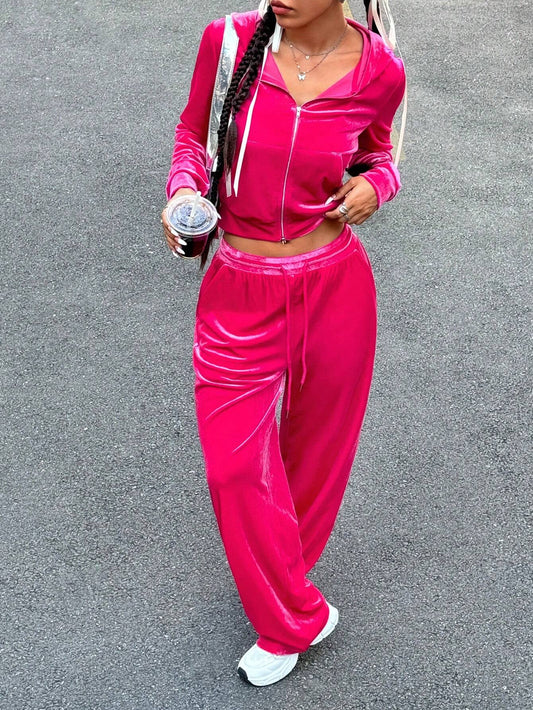 Ezwear Women'S Casual Zip-Up Hoodies and Pants Two Pieces Set