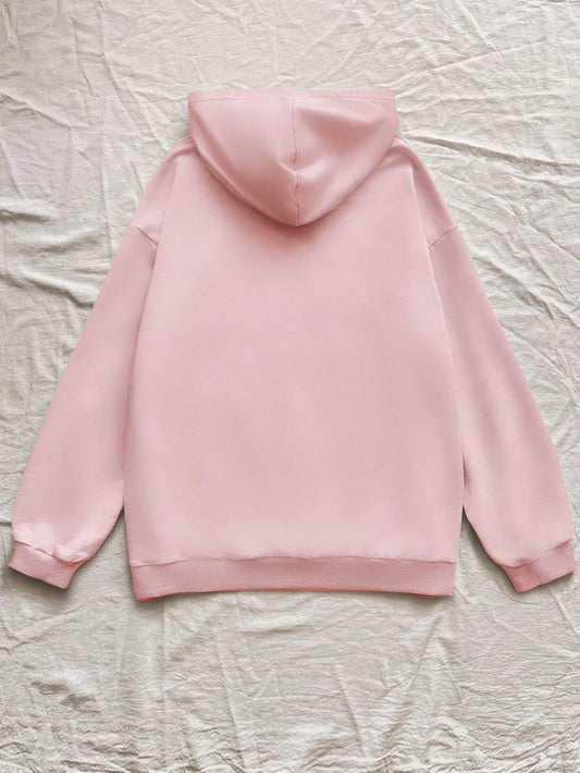 Flirla Grey Loose Casual Hooded Sweatshirt with Butterfly Embroidery and Ditsy Floral, Suitable for Autumn/Winter