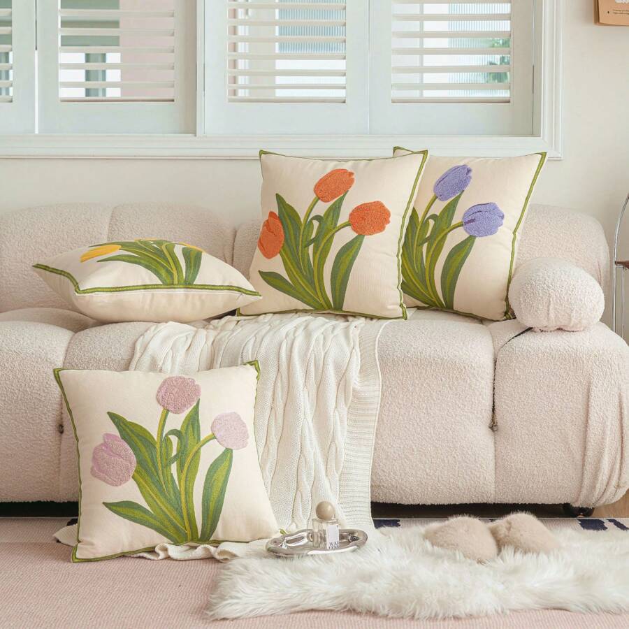 Tulip Embroidered Pillowcase