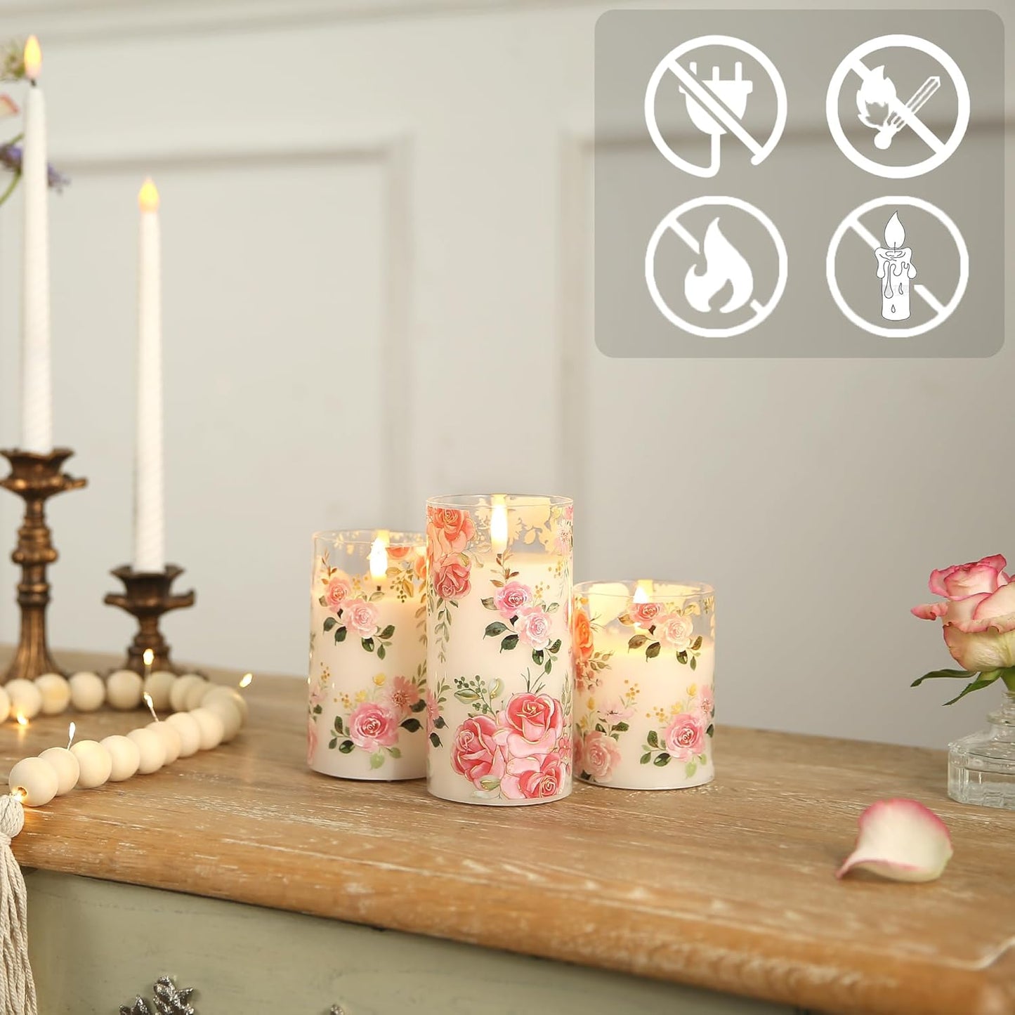 Pink Rosses Flameless Candles