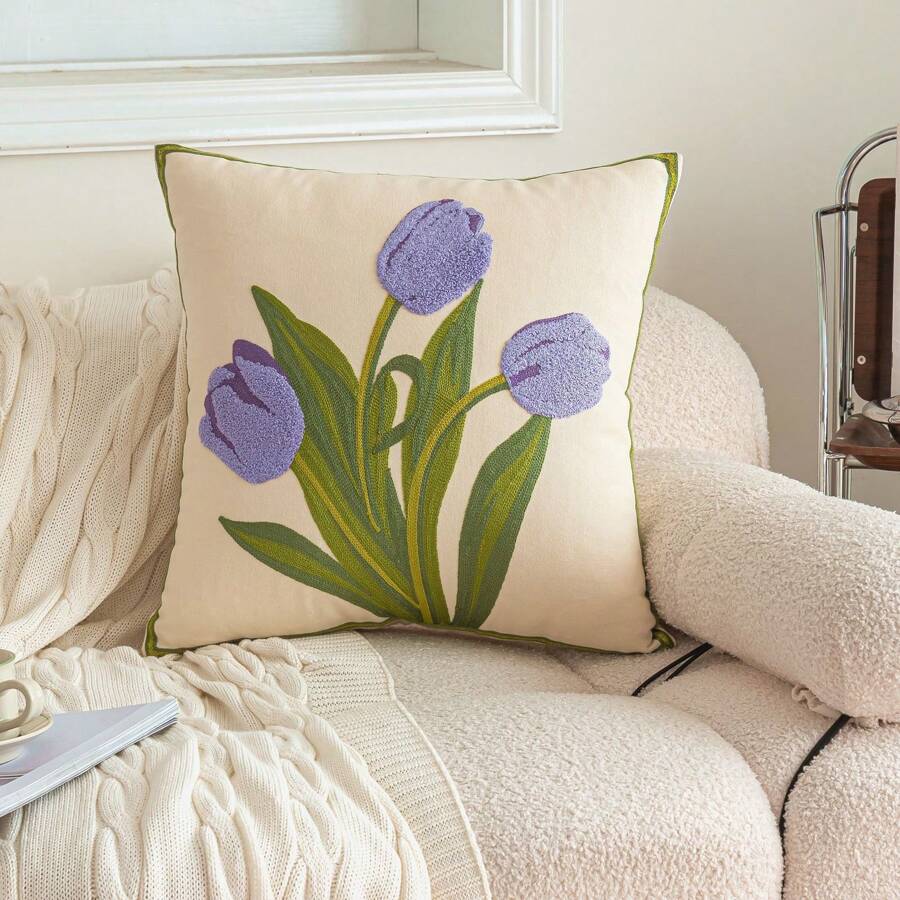 Tulip Embroidered Pillowcase