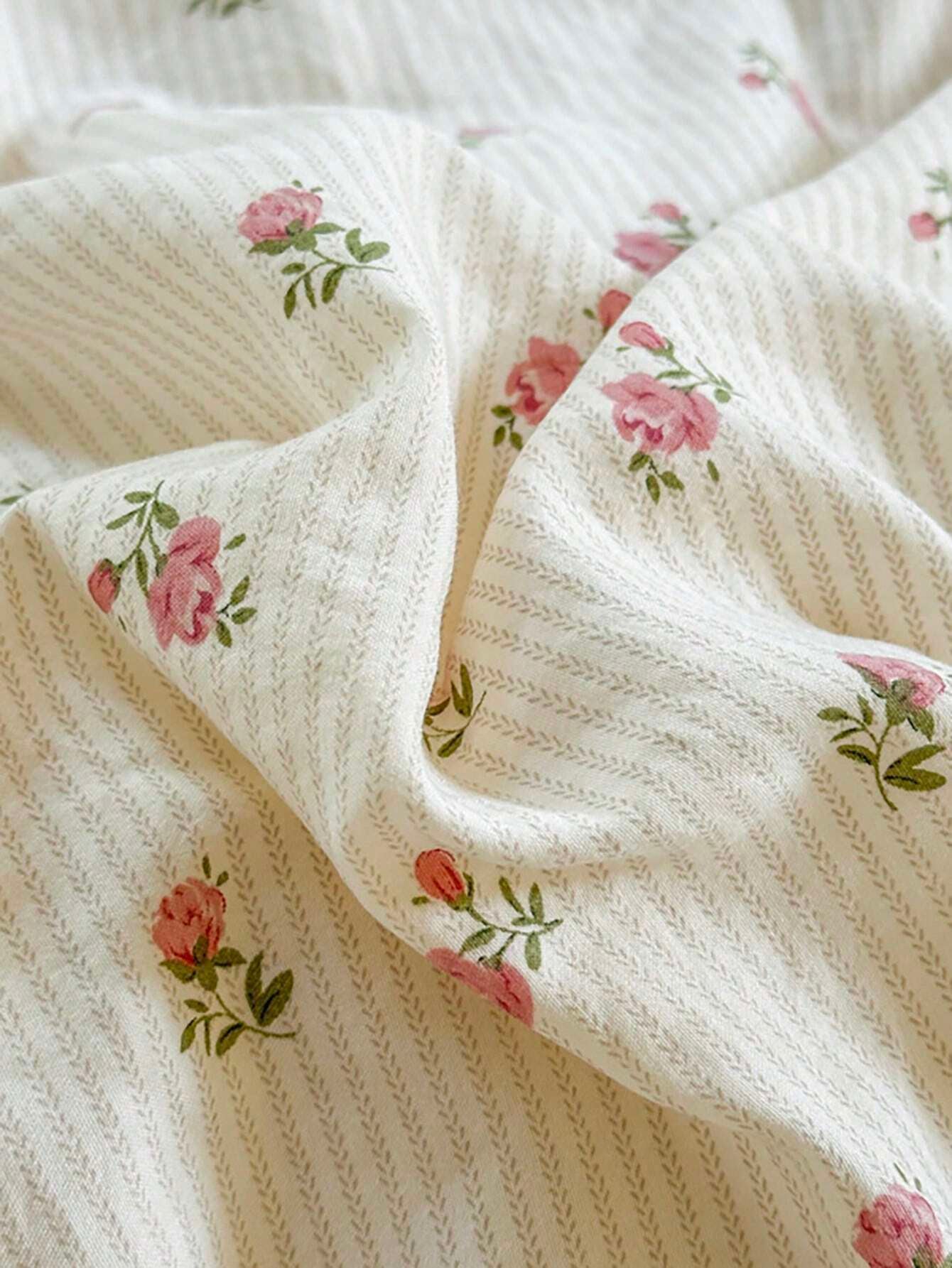 3Pcs/Set Retro Rose Print Bedding Set: 2Pcs Pillowcase +1Pc Quilt Cover (No Bed Sheet)