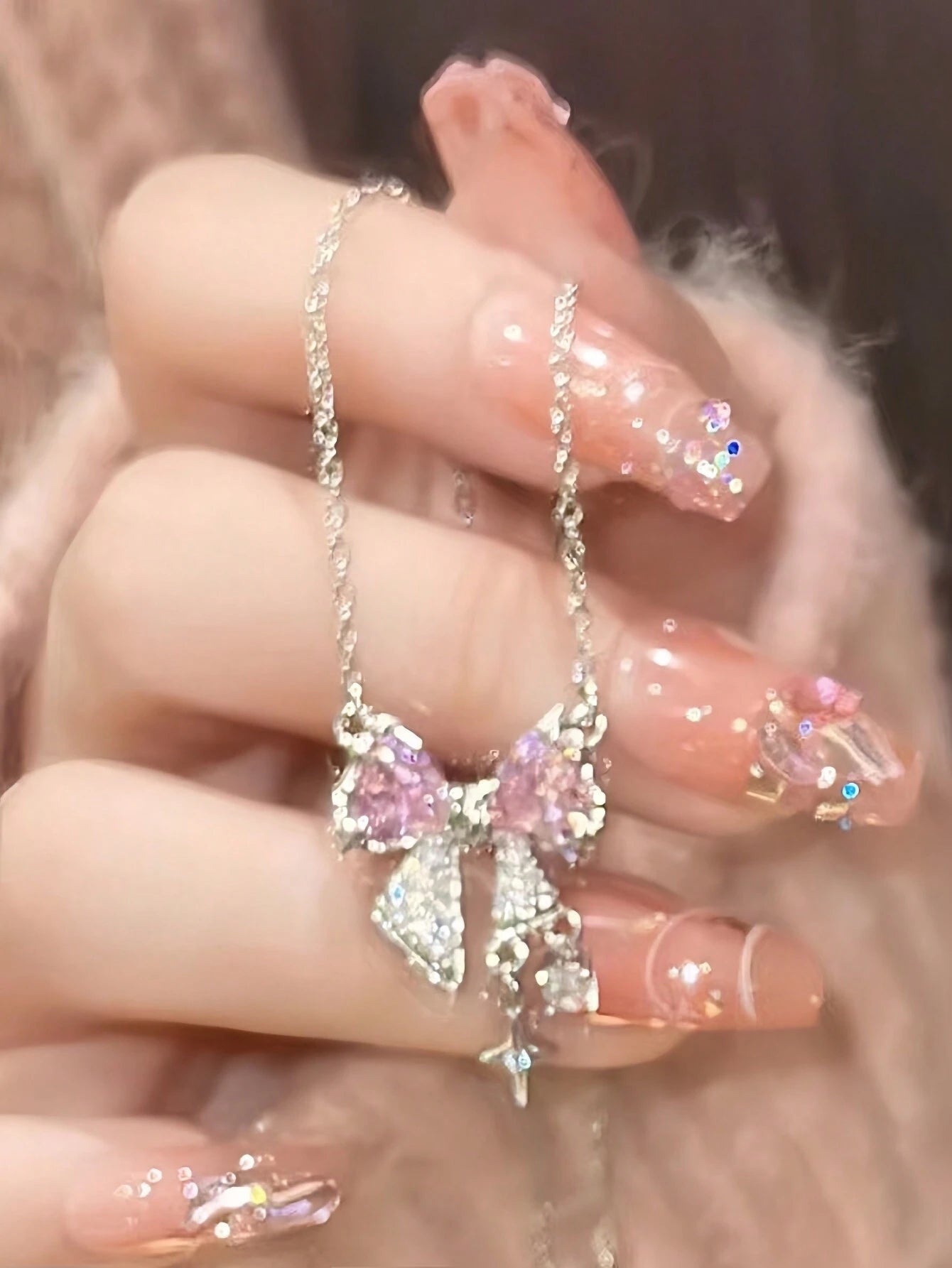 1Pc Fashionable Fresh Pink Bow & Starburst Pendant Necklace, Suitable for Daily Wear and Formal Occasions for Women Valentines,Mom,Mother,Mother'S Day,Gift