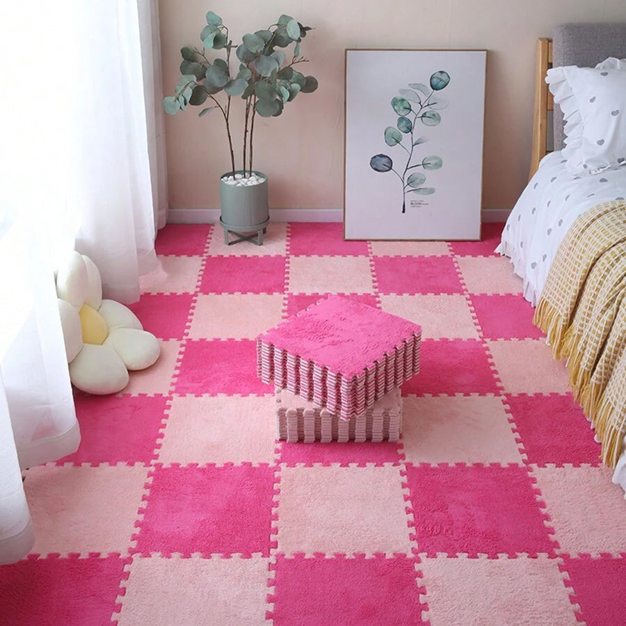 10Pcs Pink Plush Floor Mats