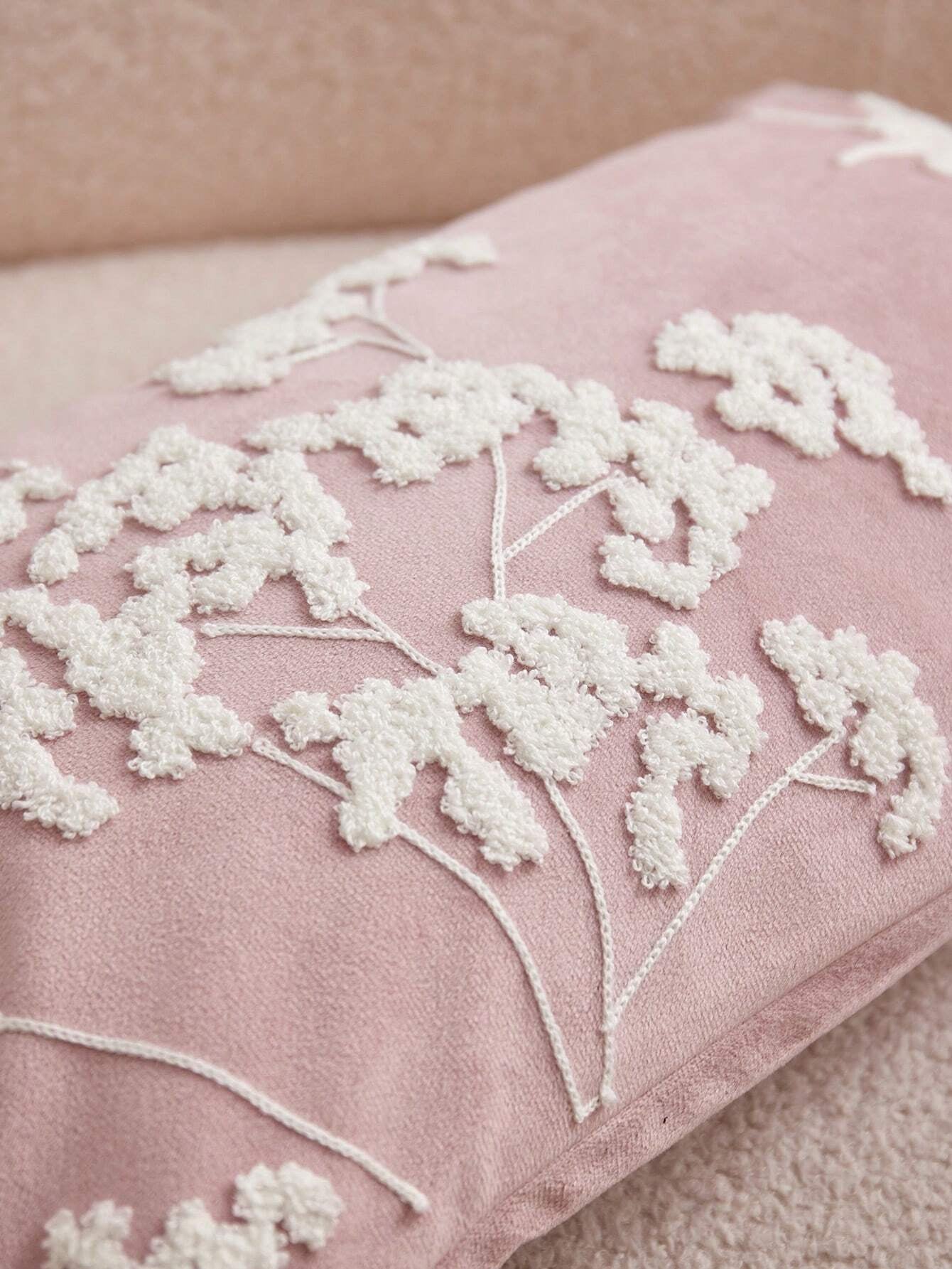 1Pc Pink Floral Embroidered Pillowcase, Suitable for Home Decoration, All-Season Decorative Pillow Cover