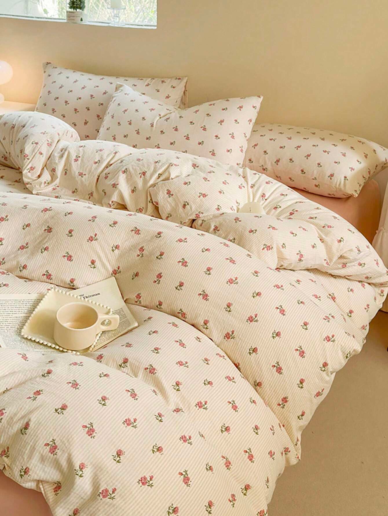 3Pcs/Set Retro Rose Print Bedding Set: 2Pcs Pillowcase +1Pc Quilt Cover (No Bed Sheet)