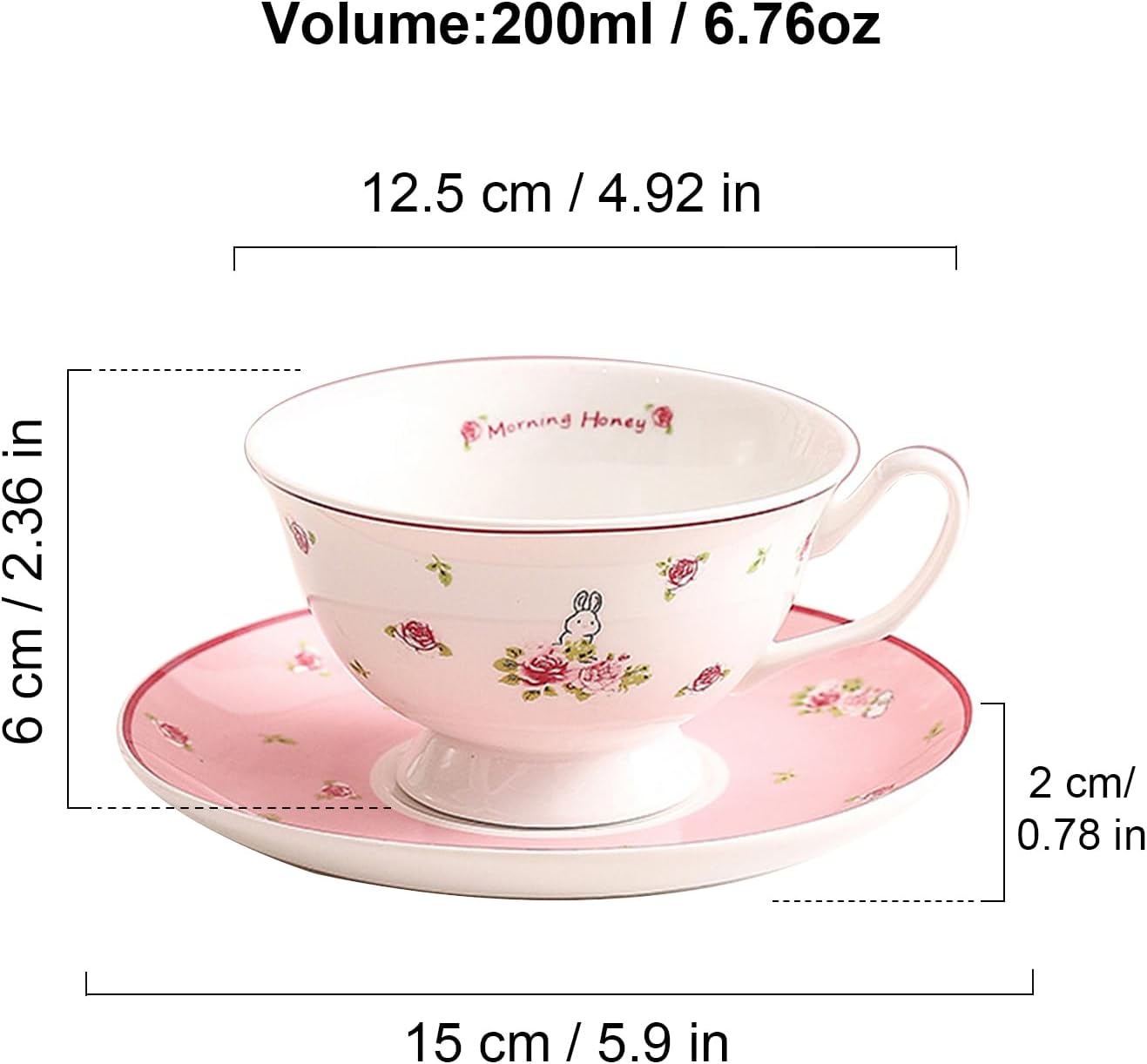 Cute Ceramic Cups with Pink Saucer, 6Oz Rose Rabbit Coffee Mug, Single Elegant Tea Cup Set for Women Gift