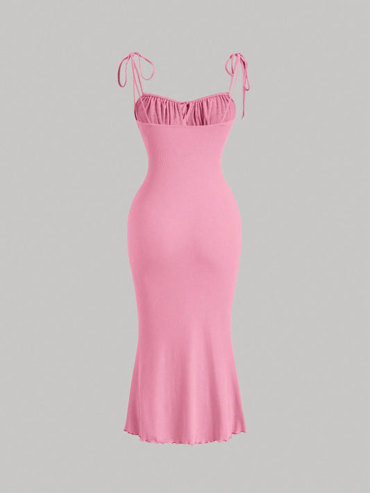 MOD Ruched Bust Tie Shoulder Cami Dress,Pastel Dresses for Women