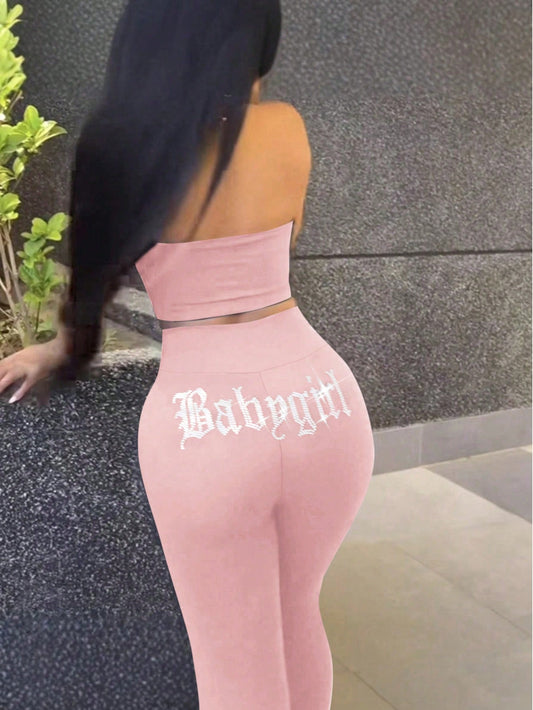 Women'S Sleeveless Rhinestone Decor Sexy Cropped Top and Pants Sports & Casual Fashion Two Pieces Outfits, for Spring/Summer