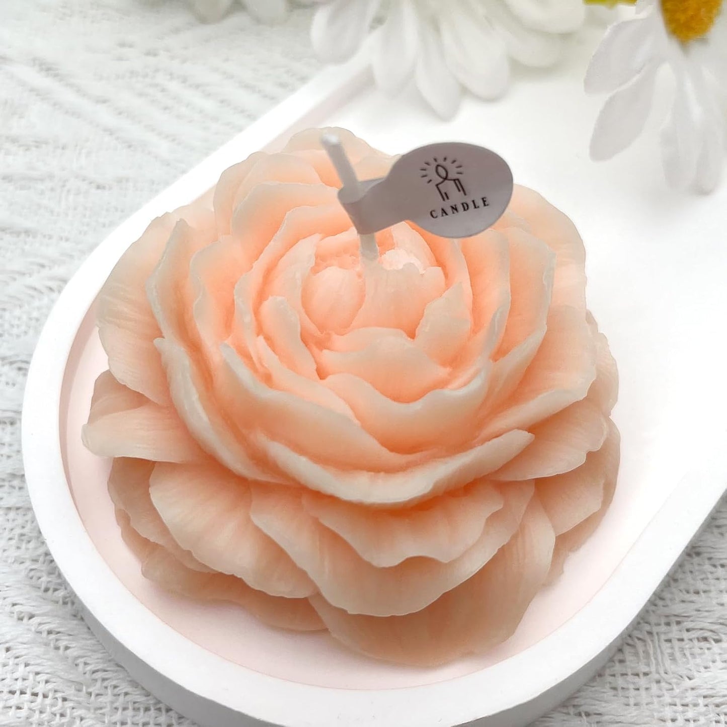 Peony Candles Gifts for Women, Soy Wax Aromatherapy Candle, Room Decor Cute Flower Shaped Scented Candles, Aesthetic Decorative (Peach Oolong Tea, 3 Inch)