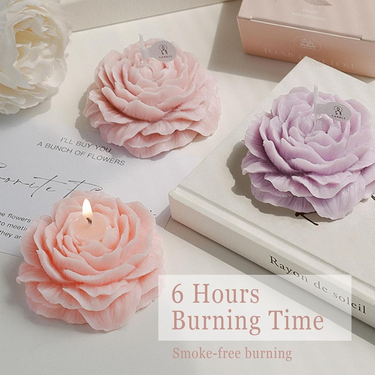Peony Candles Gifts for Women, Soy Wax Aromatherapy Candle, Room Decor Cute Flower Shaped Scented Candles, Aesthetic Decorative (Peach Oolong Tea, 3 Inch)