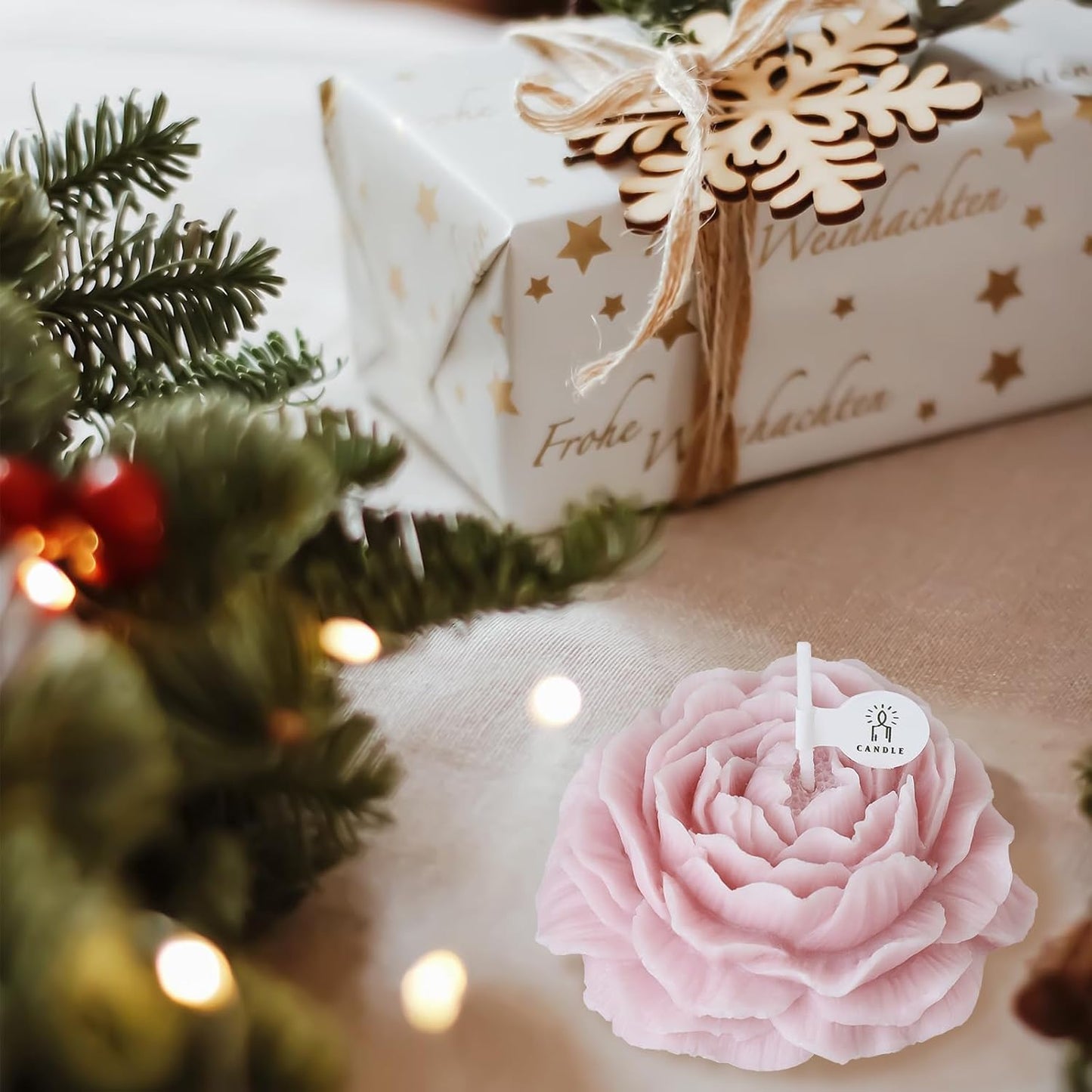 Peony Candles Gifts for Women, Soy Wax Aromatherapy Candle, Room Decor Cute Flower Shaped Scented Candles, Aesthetic Decorative (Peach Oolong Tea, 3 Inch)