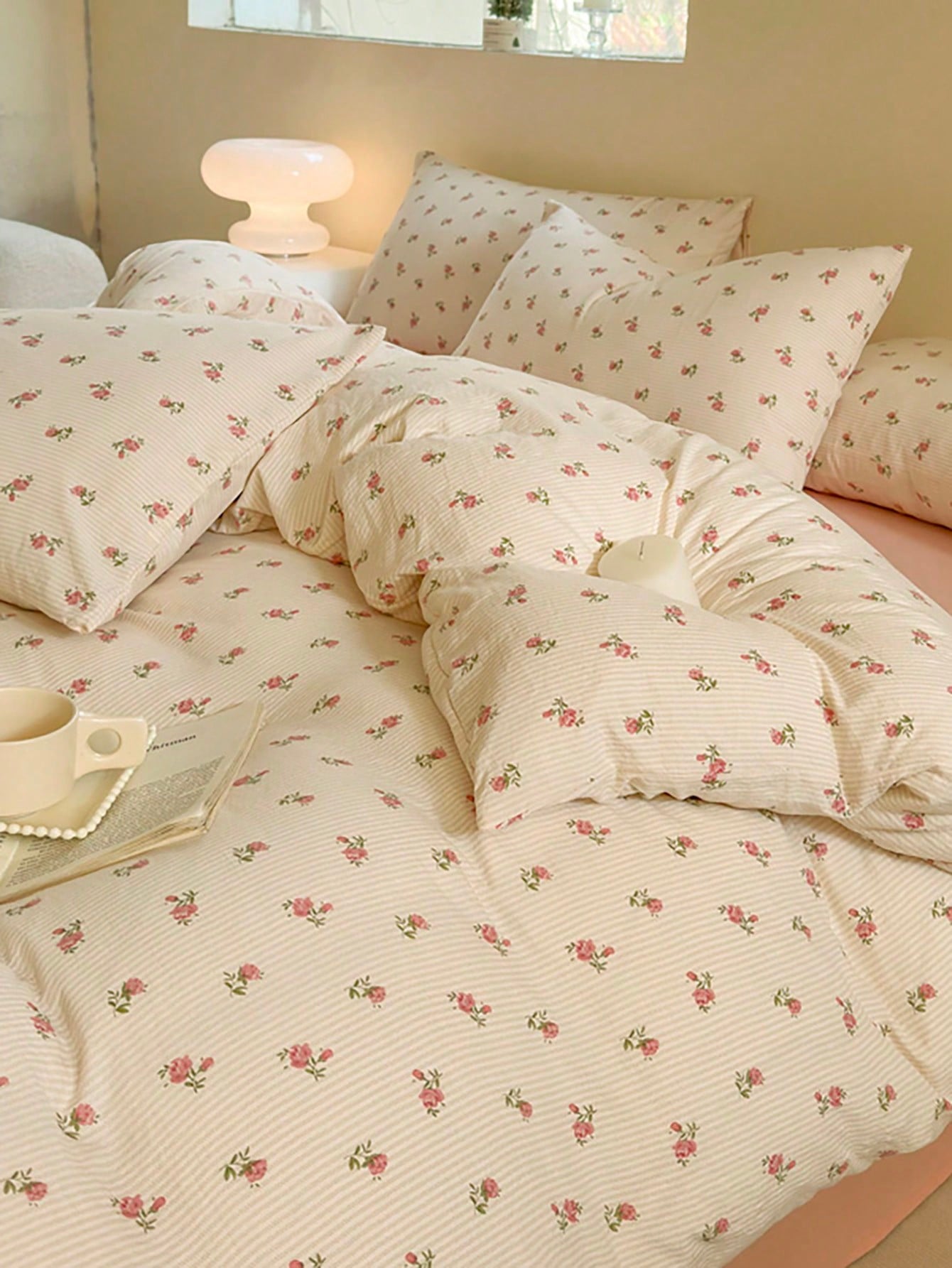 3Pcs/Set Retro Rose Print Bedding Set: 2Pcs Pillowcase +1Pc Quilt Cover (No Bed Sheet)