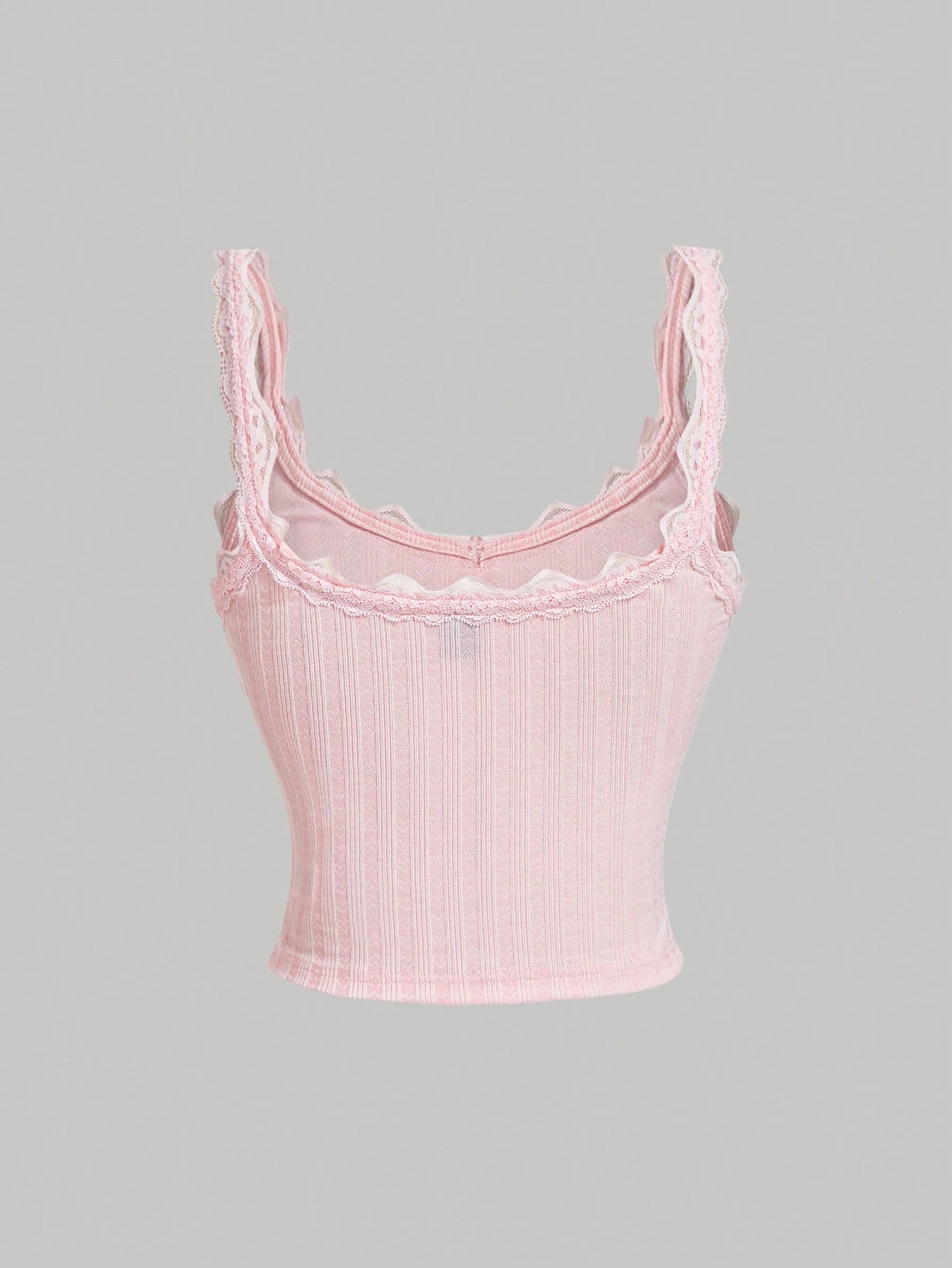 MOD Cute Pink Tank Top with Pleated Lace Patchwork Bow, Singlet, Pink Tank Top, Fall Outfit, Bow Top, Cute School Top, Back to School Top