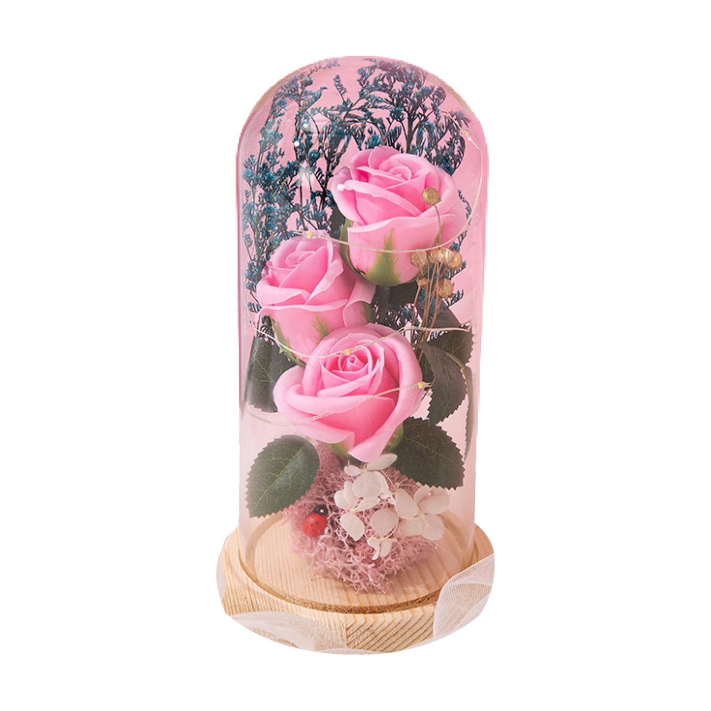 Rose Lamp Simulated Anti-Fading Glass Eternal Artificial Flower Sparkling Light Decor Valentine'S Day Accessories-Pink