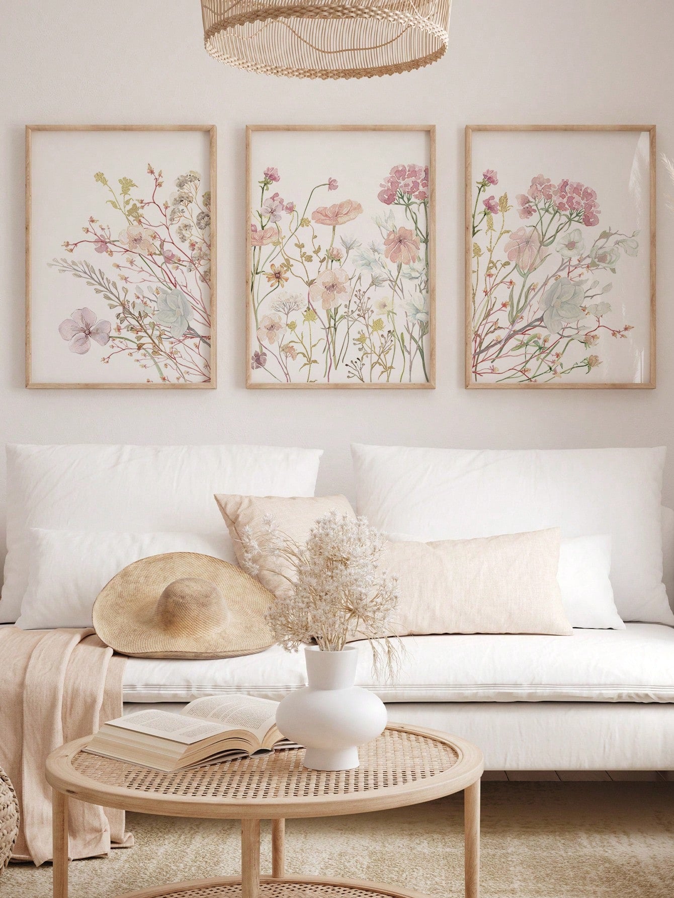 3 Pieces Wildflowers Canvas Poster Pink Floral Canvas Poster Botanical Wall Art Nordic Print Picture Girls Bedroom Print Picture Living Wall Office Apartment Decor No Frame Gifts Birthday Graduation