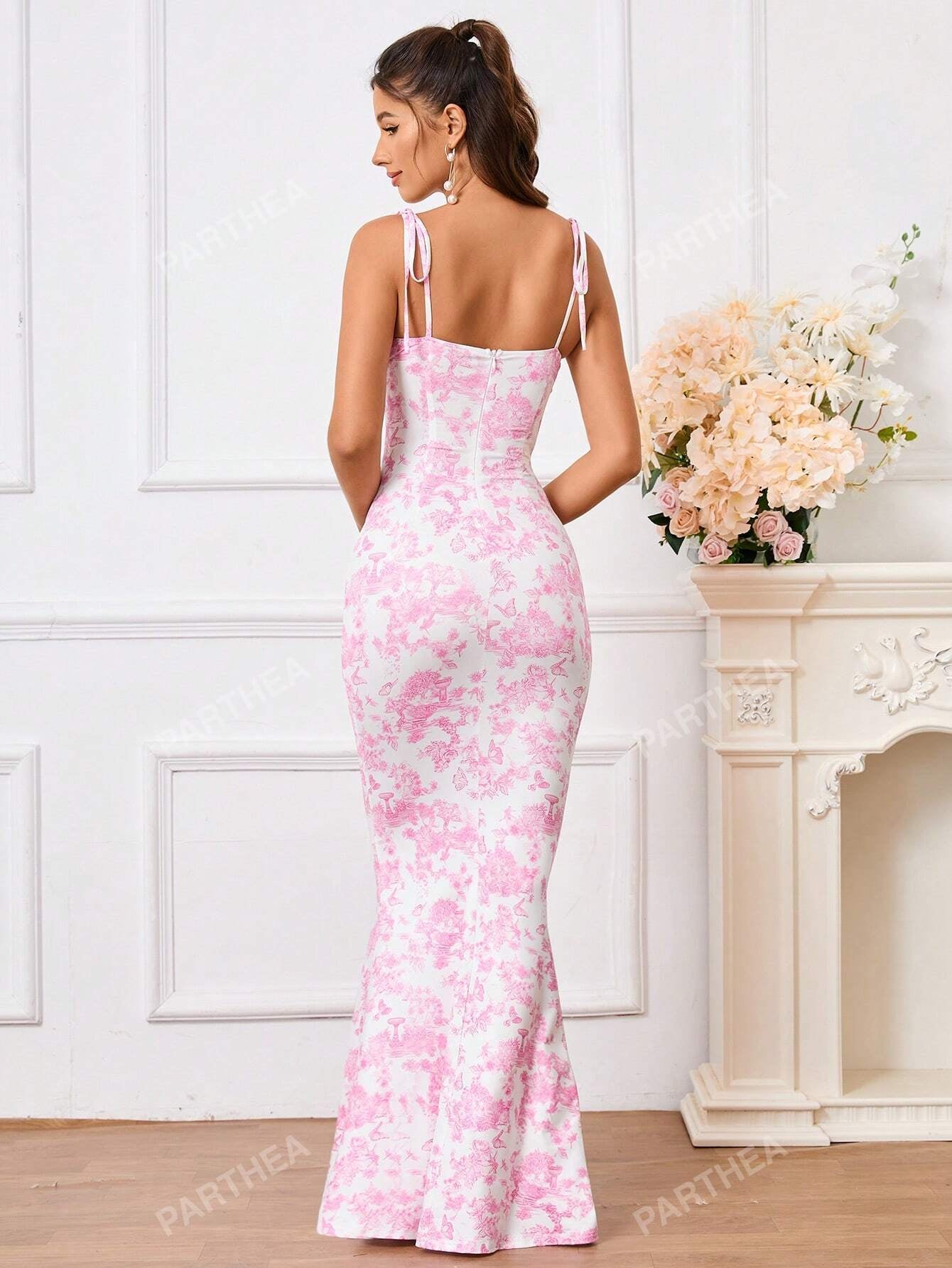 PARTHEA Lace up Floral Print Dress