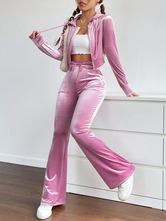 Ezwear Zip up Drawstring Hooded Two Piece Jacket & Pants