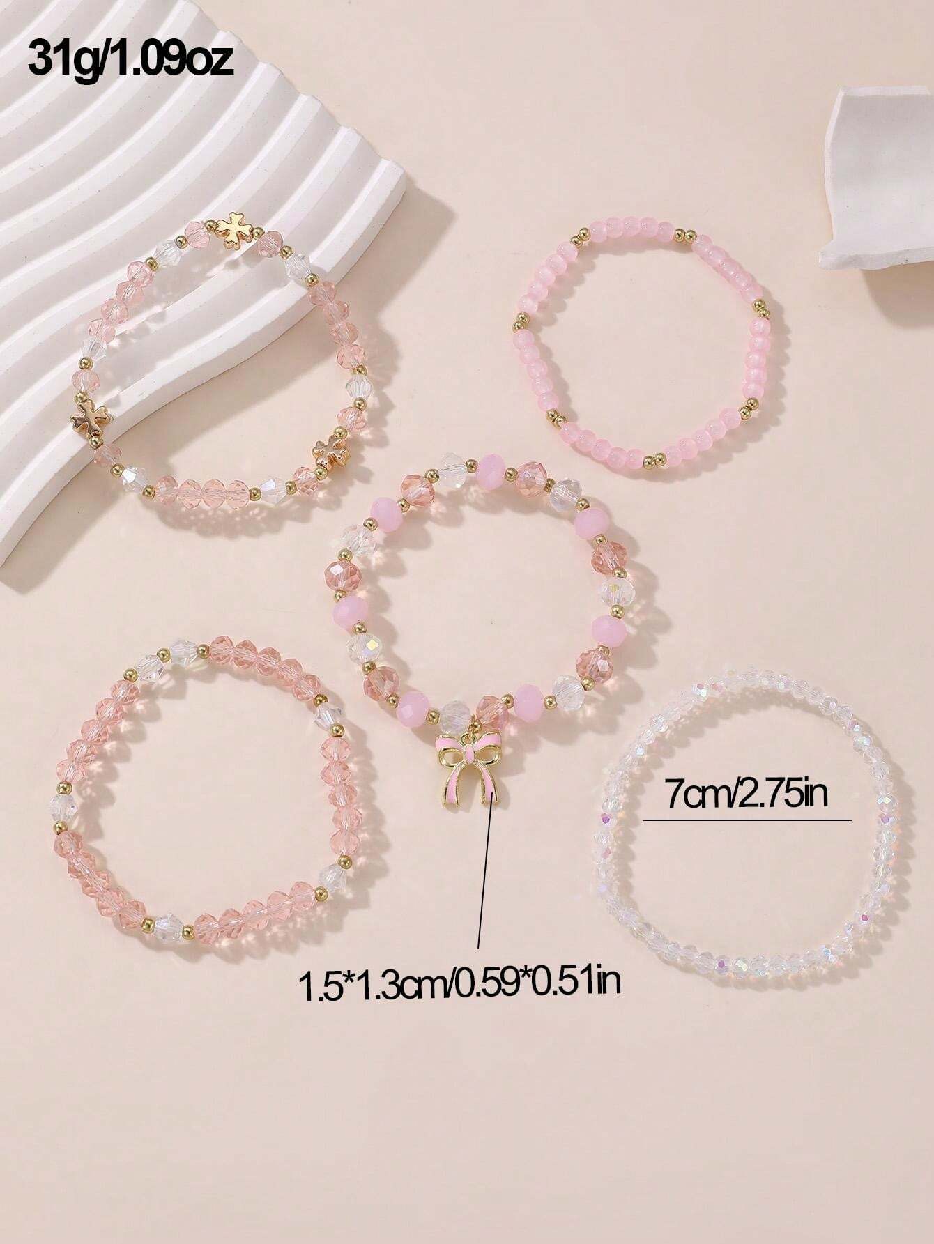 Bow Charm Bead Bracelet Set