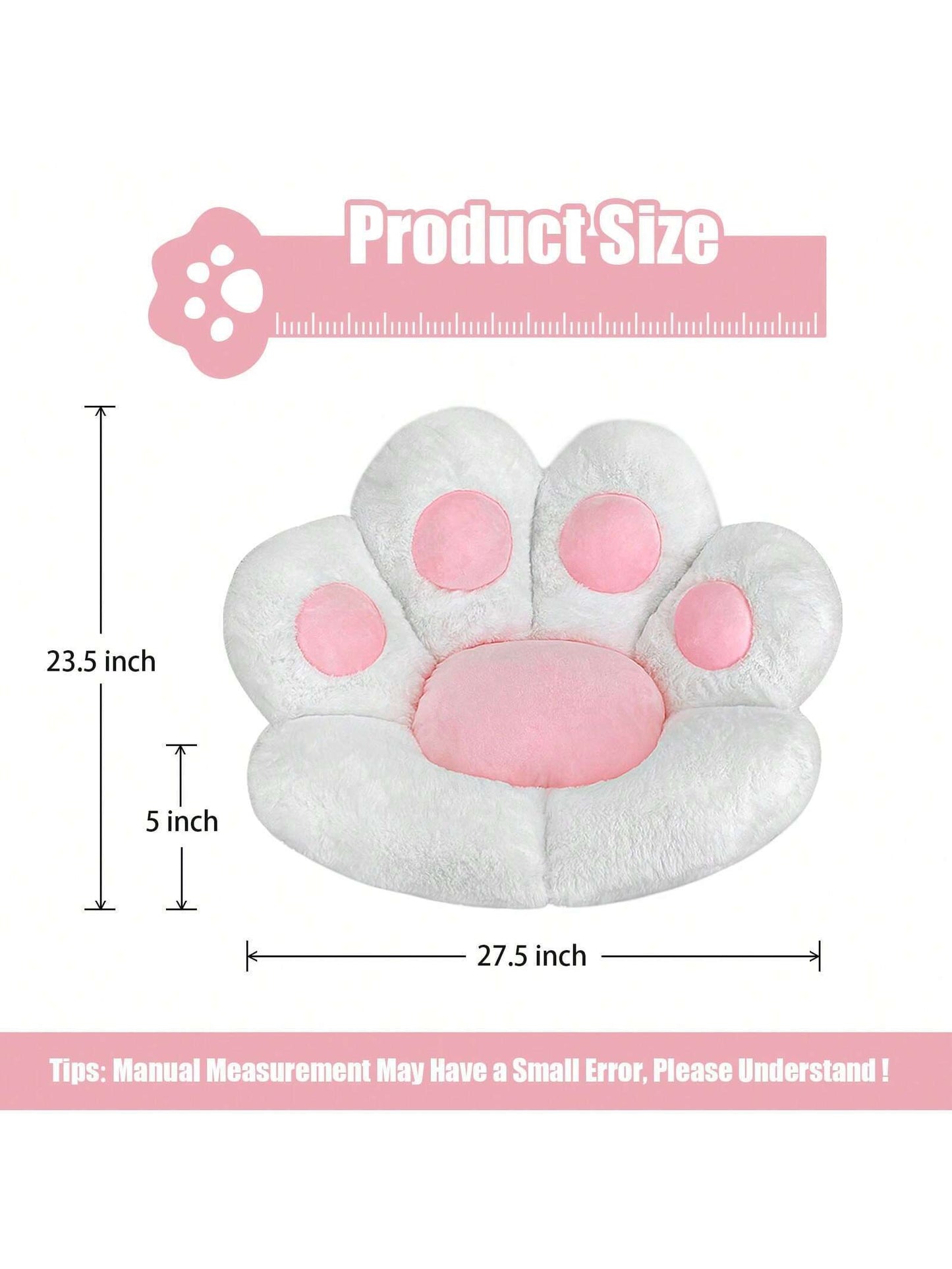 Kawaii Cat Paw Shaped Plush Pillow Chair - Comfy Floor Seat for Gamer, Worker, and Girl - 28"X24" Cozy Lazy Cushion for Dining Room and Bedroom Decor - Black Color Gift Idea