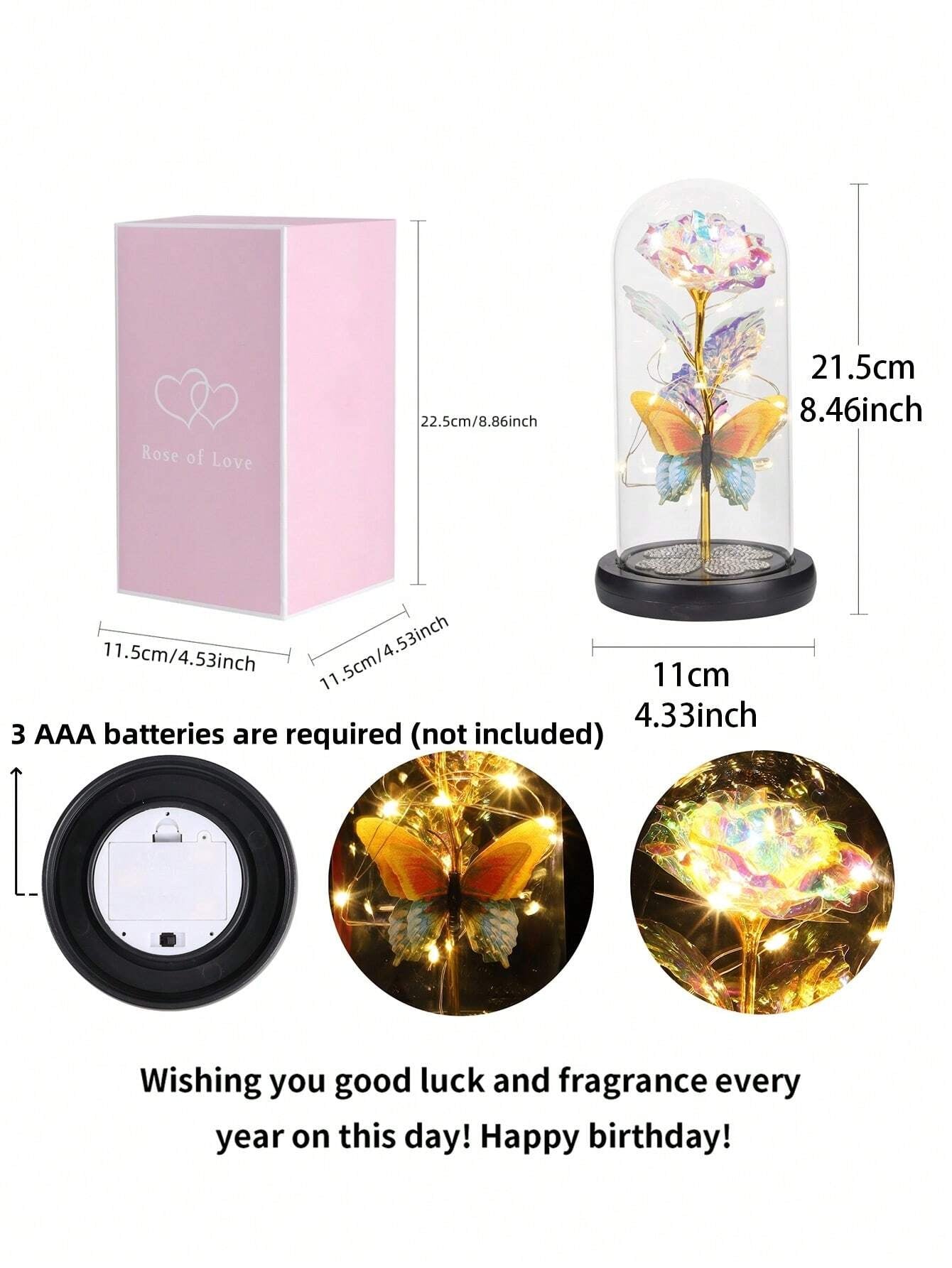 1Pc Preserved Rose Flowers Light, Eternal Rose LED Light Foil Flower in Valentines Day Gift for Girlfriend, Birthday Wedding Party Home Decor(Rhinestone Butterfly Model), Valentine Day, Gift Gifts Graduation