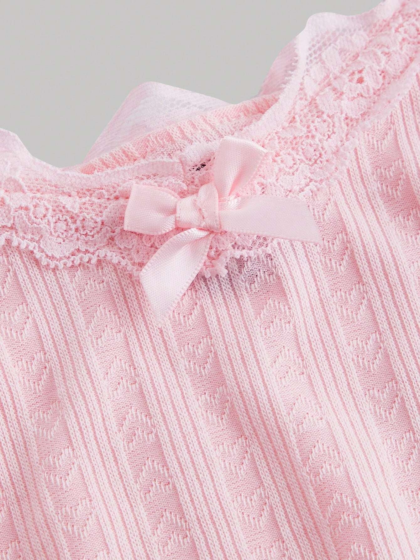 MOD Cute Pink Tank Top with Pleated Lace Patchwork Bow, Singlet, Pink Tank Top, Fall Outfit, Bow Top, Cute School Top, Back to School Top