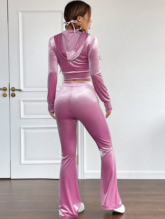 Ezwear Zip up Drawstring Hooded Two Piece Jacket & Pants