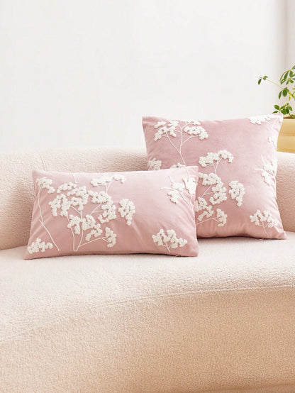 1Pc Pink Floral Embroidered Pillowcase, Suitable for Home Decoration, All-Season Decorative Pillow Cover