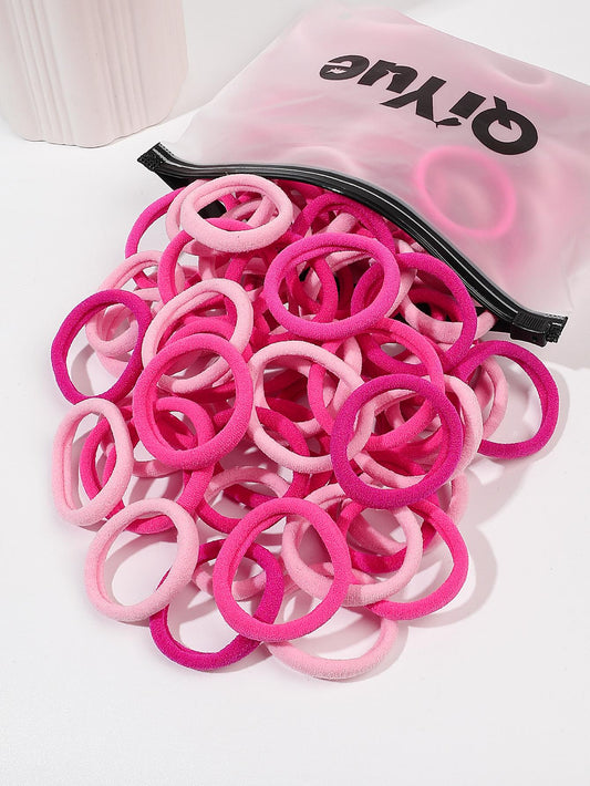 100Pcs Premium Simple Pink Tone Mini Hair Scrunchies, 2-4Cm Diameter, High Elasticity Pink Accessories