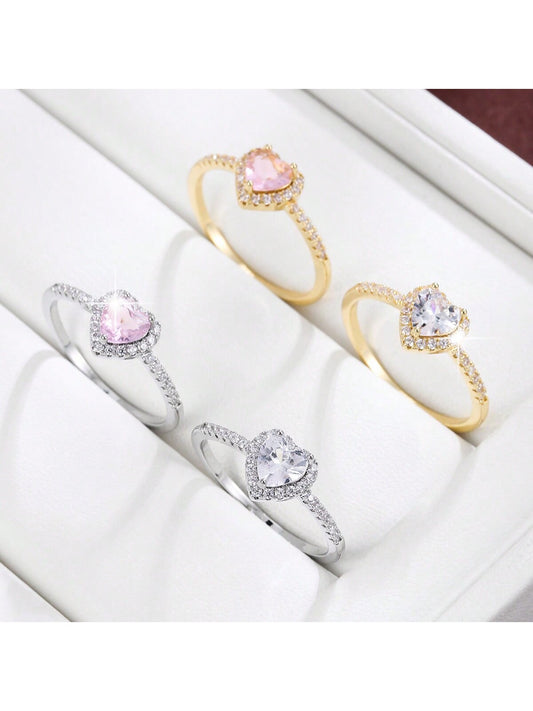 1Pc Simple Heart-Shaped Design Elegant Copper Ring for Women