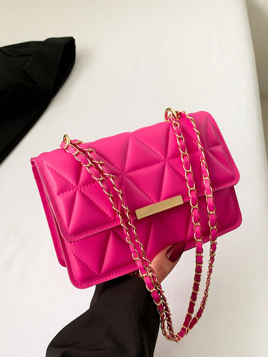Fashion Solid Color Flap Pressed Texture Chain Crossbody Mini Bag
