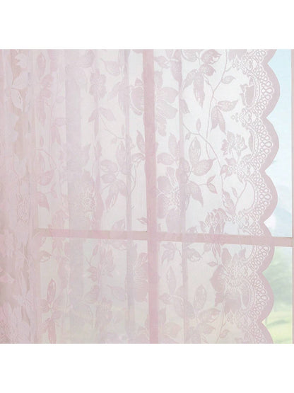 2Pcs LOTTIE Floral Pattern Pink Lace Sheer Curtains, Rod Pocket, Light Filtering, Elegant, No Ironing Needed, Machine Washable, Suitable for Living Room, Study, Dining Room, Kitchen, Wardrobe Decoration