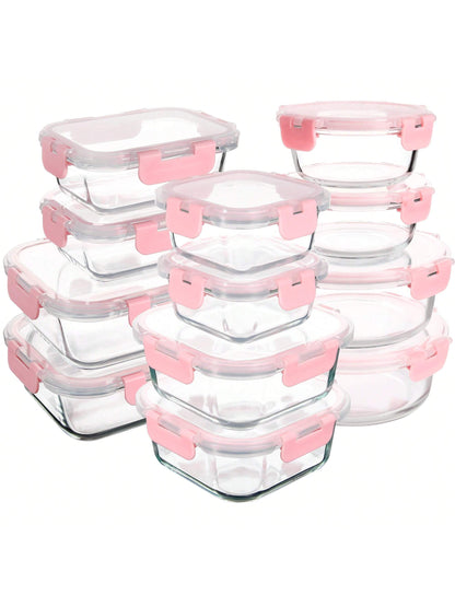 24PCS (12Containers+12Lids) High Borosilicate Glass Food Storage Containers Set, Glass Food Meal Prep Containers with Leakproof Airtight Lids, Perfect for Lunch, on the Go, Leftover, Kitchen Pantry Organizers and Storage