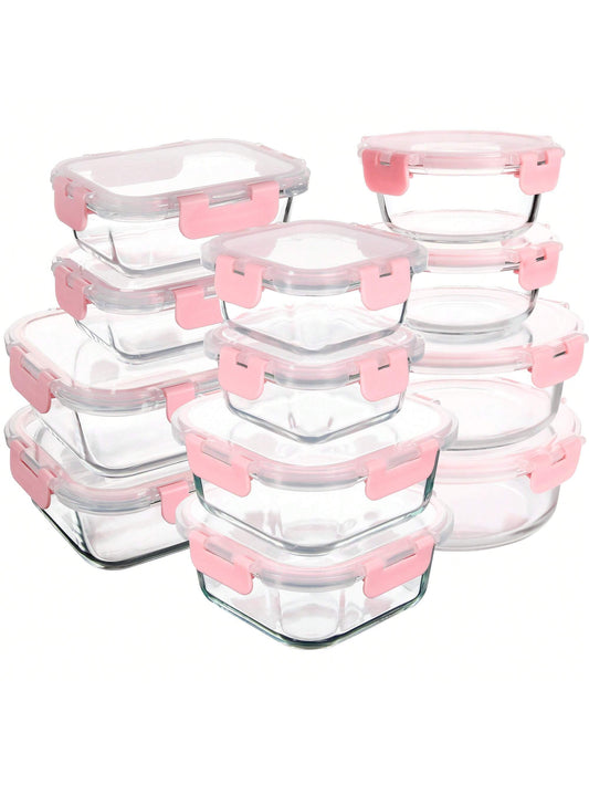 24PCS (12Containers+12Lids) High Borosilicate Glass Food Storage Containers Set, Glass Food Meal Prep Containers with Leakproof Airtight Lids, Perfect for Lunch, on the Go, Leftover, Kitchen Pantry Organizers and Storage