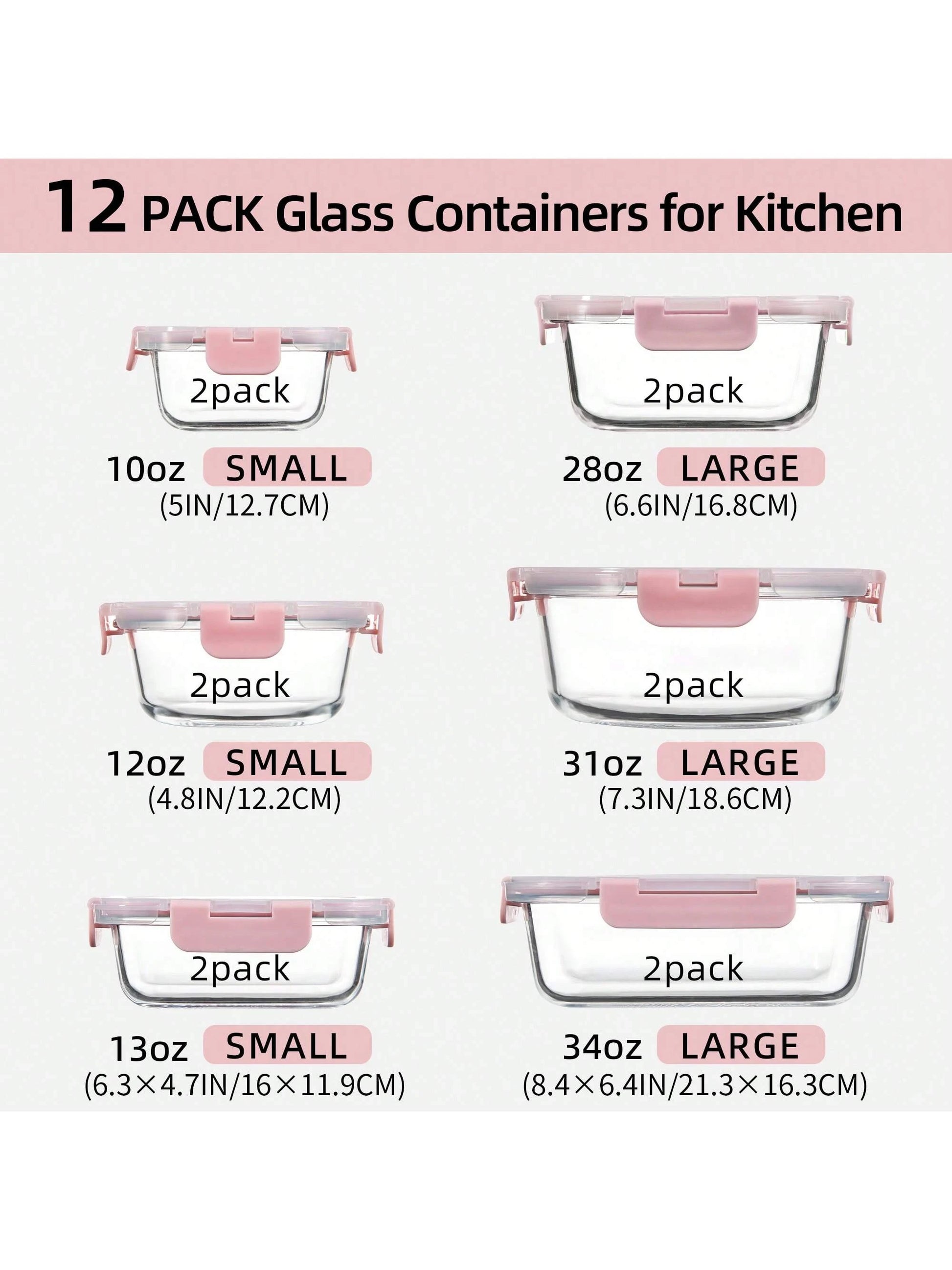 24PCS (12Containers+12Lids) High Borosilicate Glass Food Storage Containers Set, Glass Food Meal Prep Containers with Leakproof Airtight Lids, Perfect for Lunch, on the Go, Leftover, Kitchen Pantry Organizers and Storage