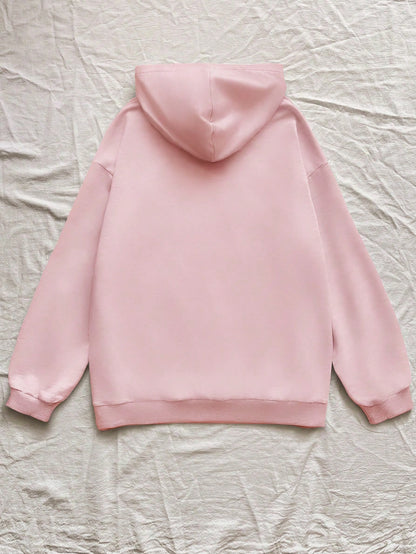 Flirla Grey Loose Casual Hooded Sweatshirt with Butterfly Embroidery and Ditsy Floral, Suitable for Autumn/Winter