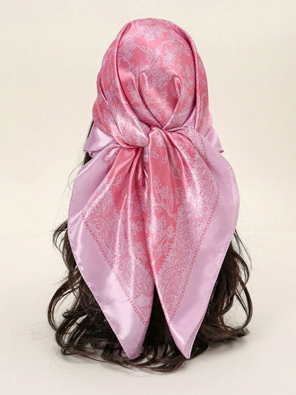 1Pc Women'S Fashion Palace Luxurious Geometric Satin Print Headscarf, Bandana