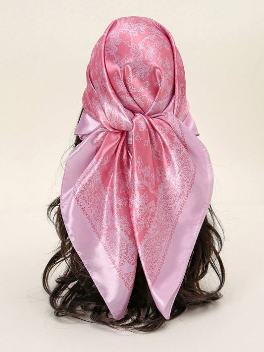 1Pc Women'S Fashion Palace Luxurious Geometric Satin Print Headscarf, Bandana