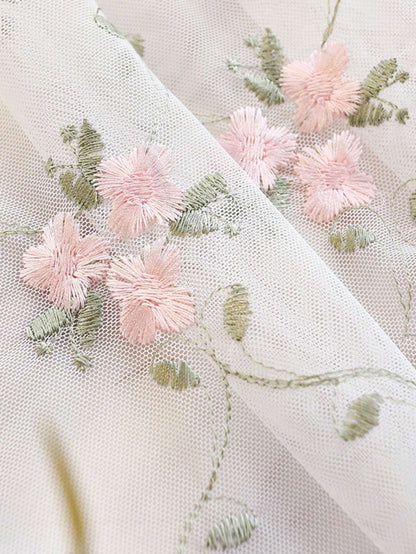 1Pc Pastoral Little Pink Flower Embroidery Sheer Curtains for Daughters Bedroom Vintage Floral Lace Voile Drapes Window Treatment Nursery Decor