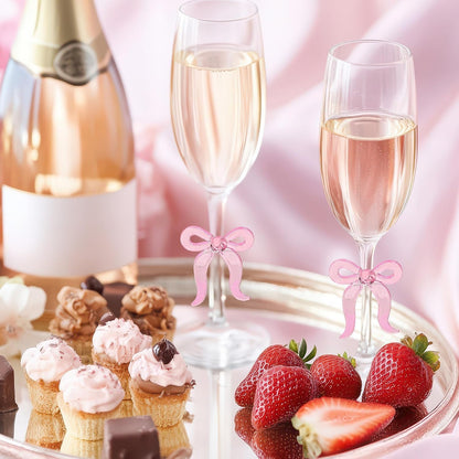 Pink Bow Champagne Glasses Set of 2 Toasting Champagne Flutes Clear Glass Cocktail Wine Cups for Home Bar Wedding Bridal Shower Bachelorette Party