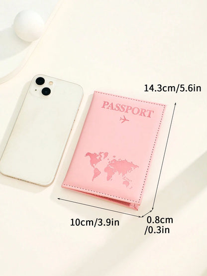 1Pc Matte Finish Pu Material Travel Passport Cover with World Map & Letter Print and Fixed Design Passport Holder Passport Case Passport Wallet Passport Bag for Holiday for Vacation Passport Pouch for Flight for Back to School for Men and Women Travel Essentials Travel Accessories