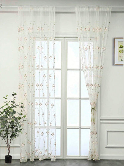 1Pc Pastoral Little Pink Flower Embroidery Sheer Curtains for Daughters Bedroom Vintage Floral Lace Voile Drapes Window Treatment Nursery Decor