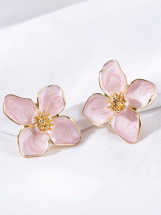 1Pair Colorful Oil Drip Four-Petal Flower Shaped Women'S Dopamine Stud Earrings, Suitable for Daily Simple Sweet Vacation Gift Valentines,Mom,Mother,Mother'S Day,Gift