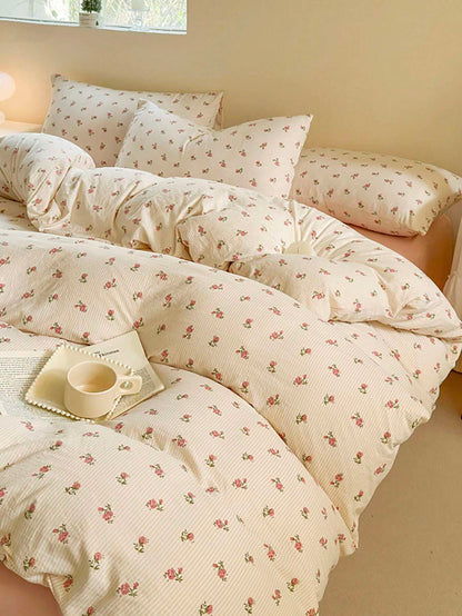3Pcs/Set Retro Rose Print Bedding Set: 2Pcs Pillowcase +1Pc Quilt Cover (No Bed Sheet)