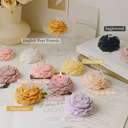 Peony Candles Gifts for Women, Soy Wax Aromatherapy Candle, Room Decor Cute Flower Shaped Scented Candles, Aesthetic Decorative (Peach Oolong Tea, 3 Inch)